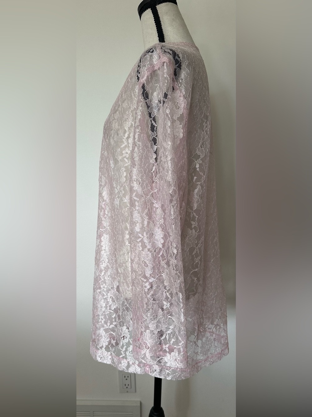 Pink Sheer Lace Kimono Cardigan Coquette Cottagecore Ethereal Open Front Duster - Picture 5 of 8